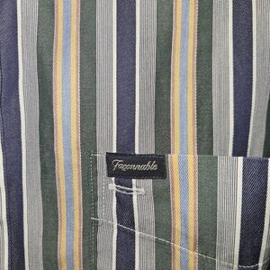 Faconnable Navy and Tan Striped Button Down Shirt